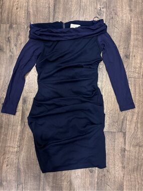 Nicole Miller Navy Blue Off-Shoulder Long Sleeve Sheath Dress